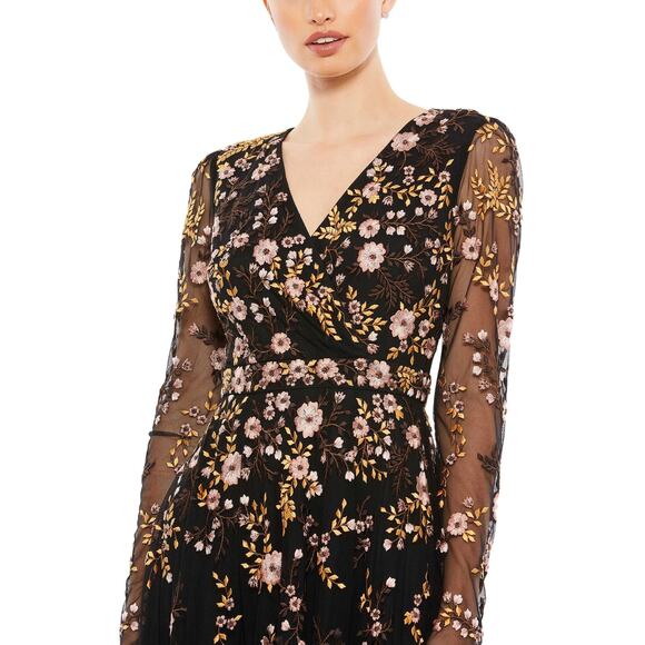 Mac Duggal 31503 Floral Embroidered Surplice V Neck Midi Dress Size 10 NWT - Picture 3 of 10